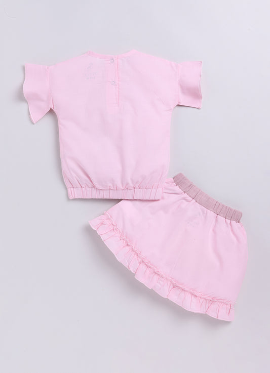 Baby Girl Floral T Shirt & Skirt-PINK
