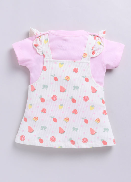 Baby Girl Floral Pinafore Dress with Cute Pockets-PINK