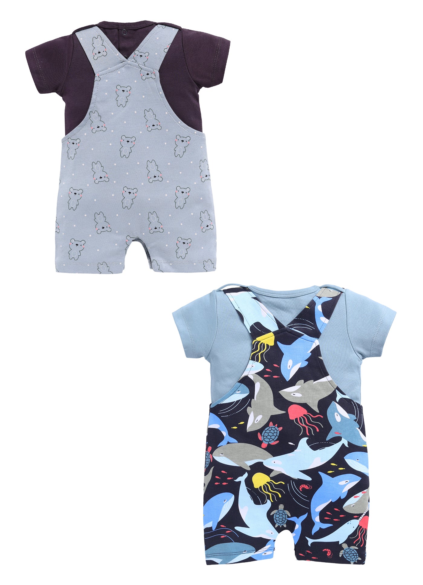 Half Sleeve Dungaree for Boys - Slate Grey & Navy