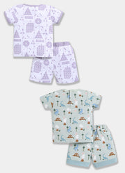 Half Sleeve Top & Bottom for Boys - Pista Green & OffWhite