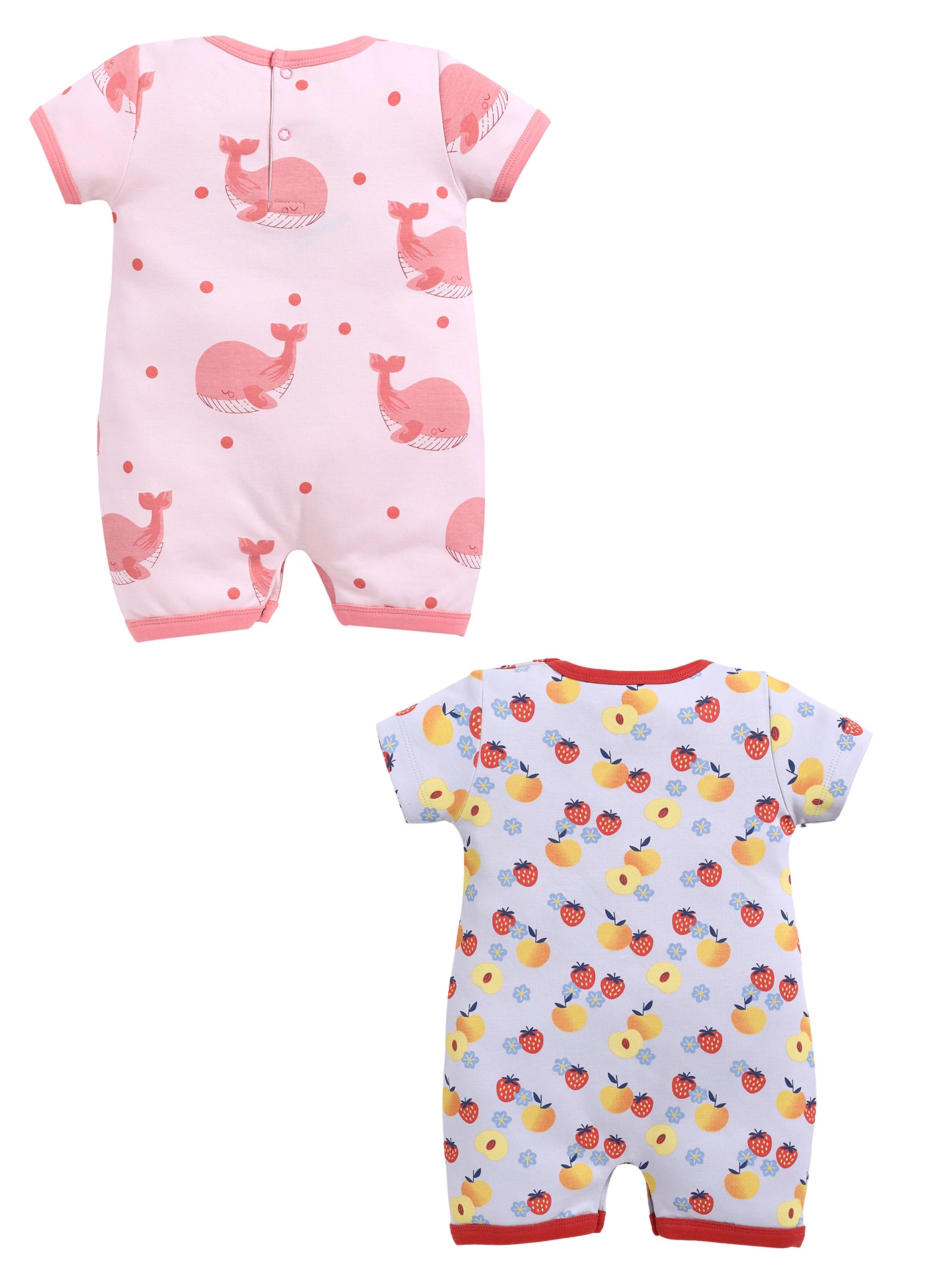 Half Sleeve Romper for Girls - Peach & Salmon