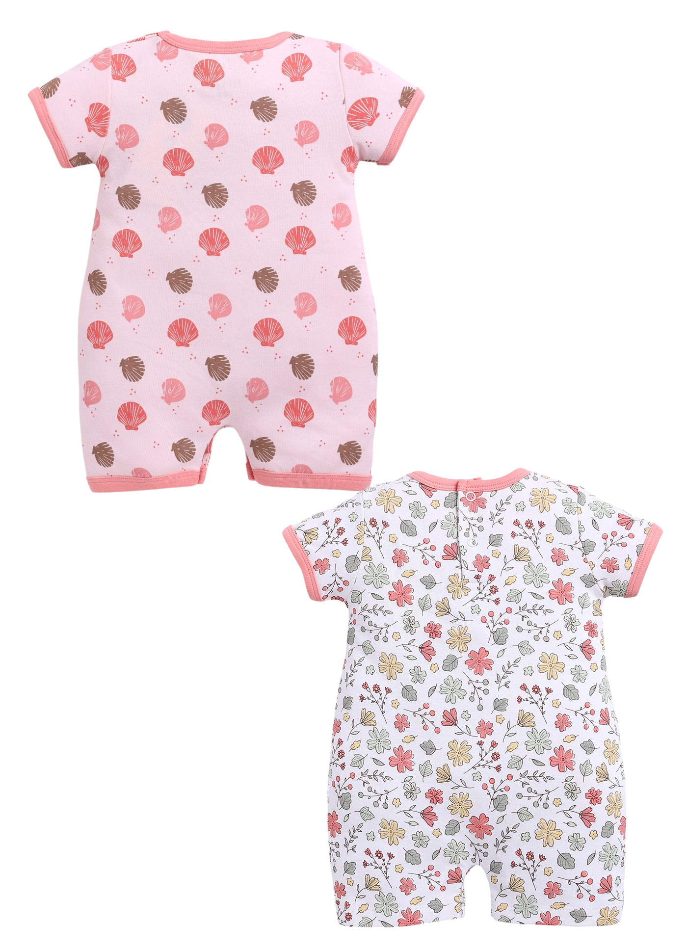 Half Sleeve Romper for Girls - Teal & Coral