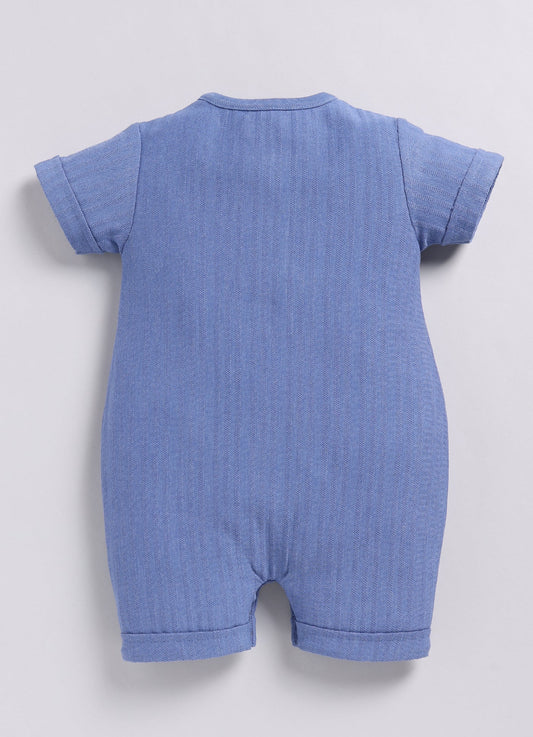 Baby Boy Short Sleeve Romper with Hello Giraffe Design-Blue