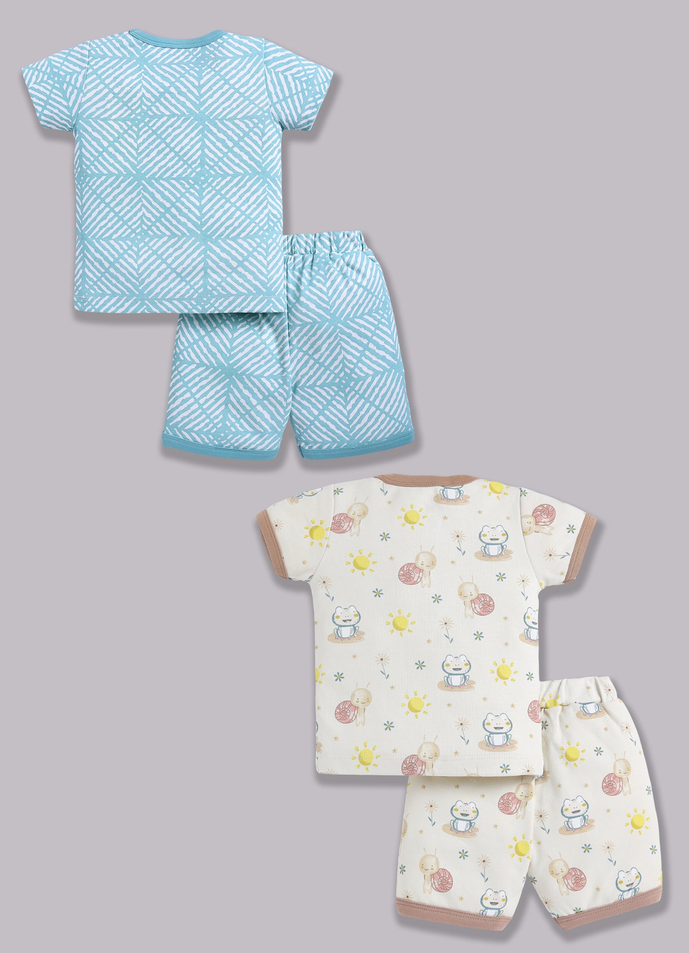 Half Sleeve Top & Bottom for Boys - Sea Green & Beige