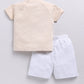 Baby Boy Speckled Top with Bear Pattrned & Light Gray Elastic Waist Shorts-Cream