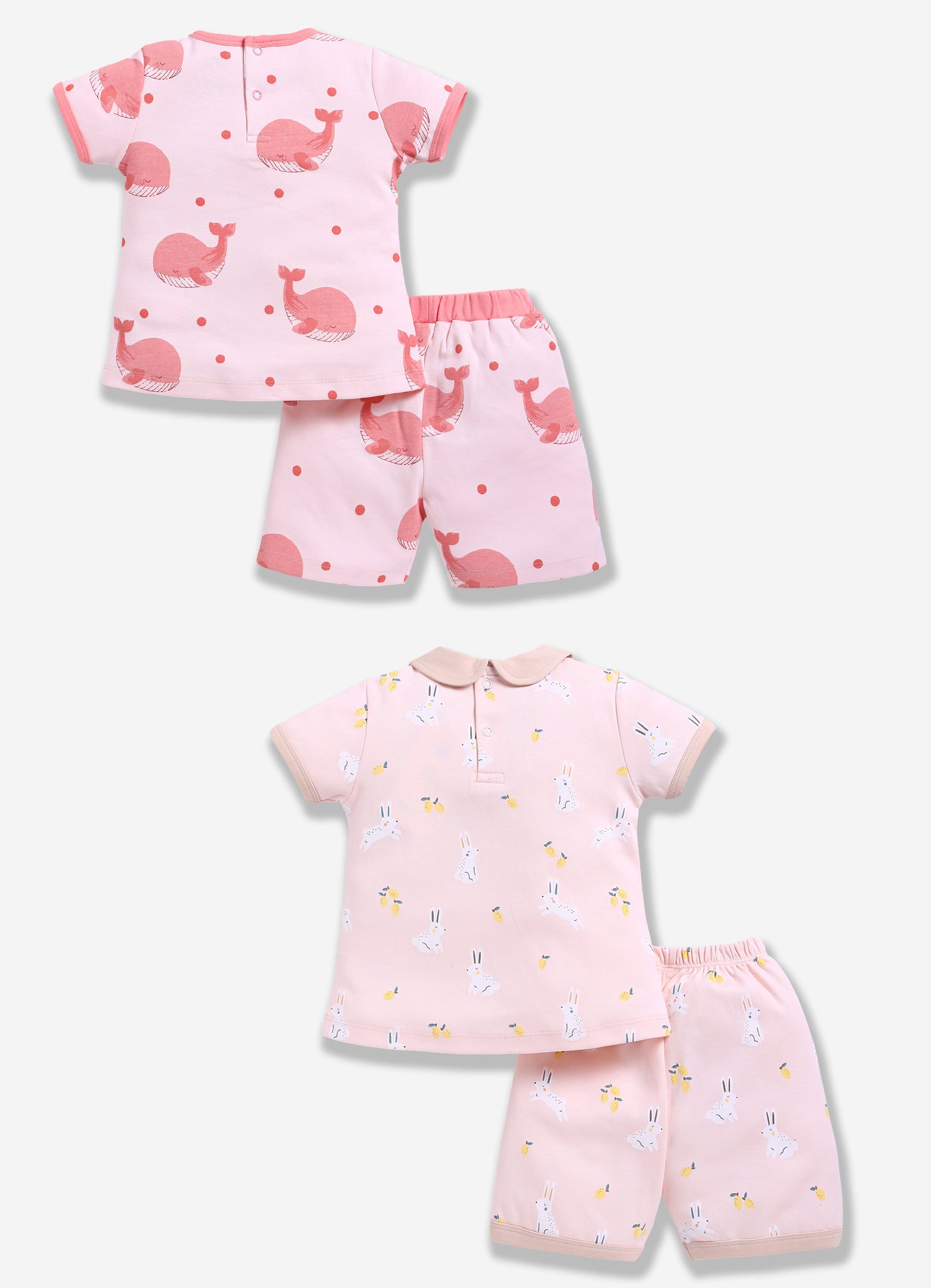 Half-Sleeve Top & Bottom For Girls - Salmon & Rose