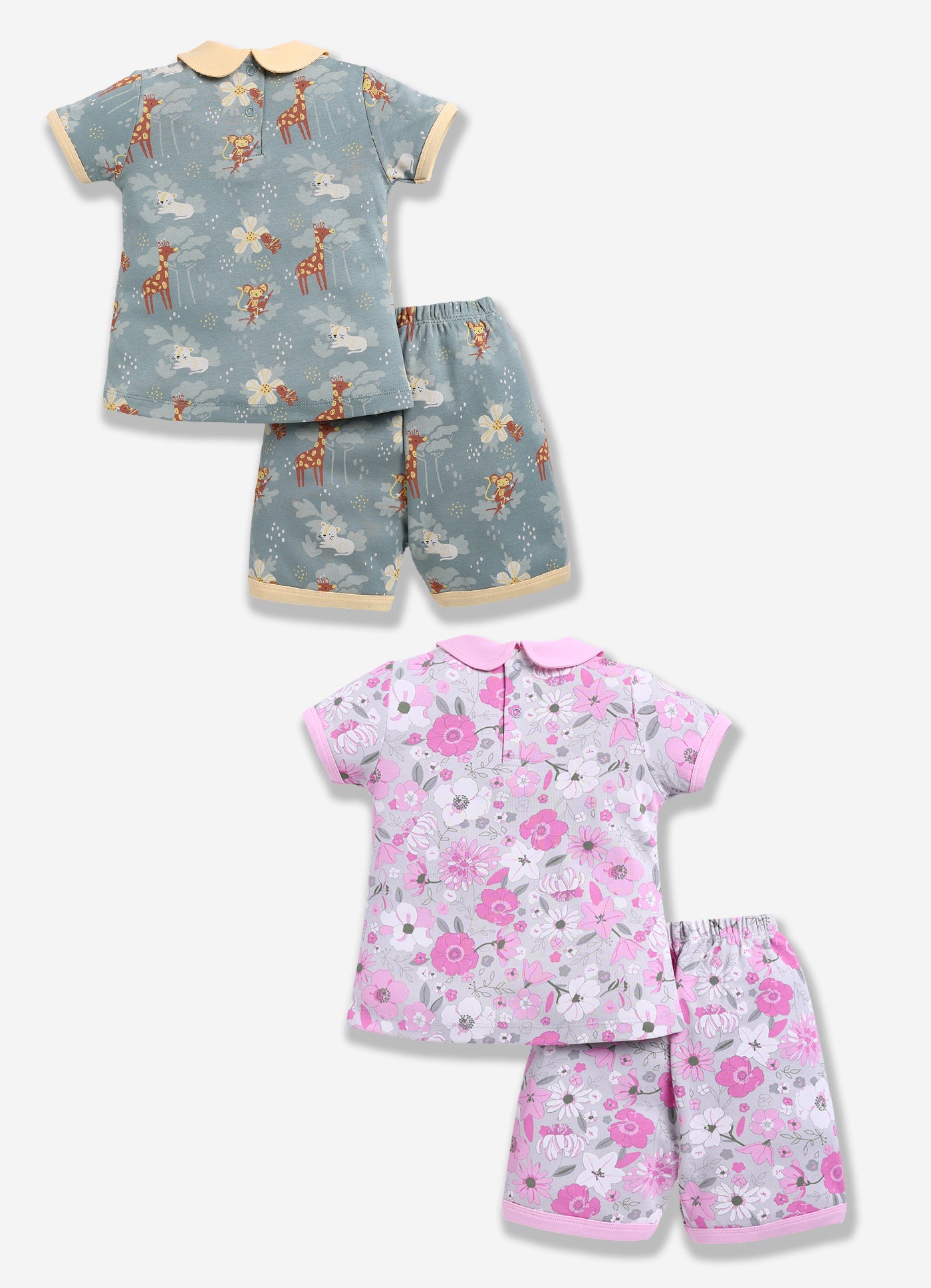 Half-Sleeve Top & Bottom For Girls - Pink & Olive