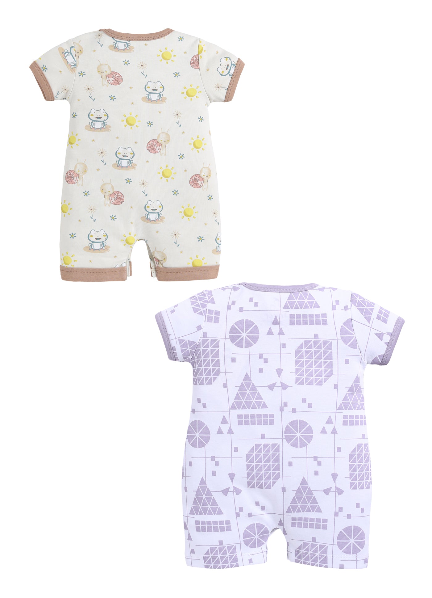 Half Sleeve Romper for Boys - Beige & Off-White