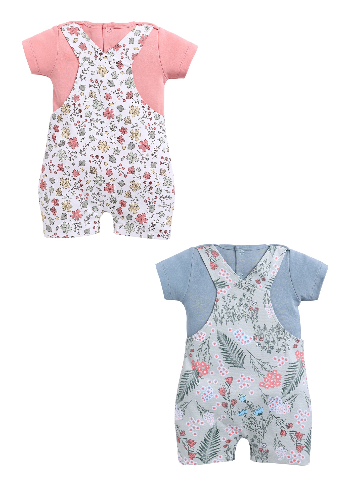 Half Sleeve Dungaree for Girls - Teal & Sage