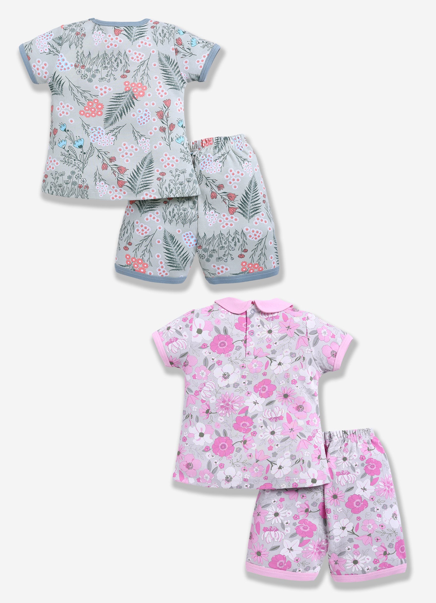 Half-Sleeve Top & Bottom For Girls - Pink & Sage
