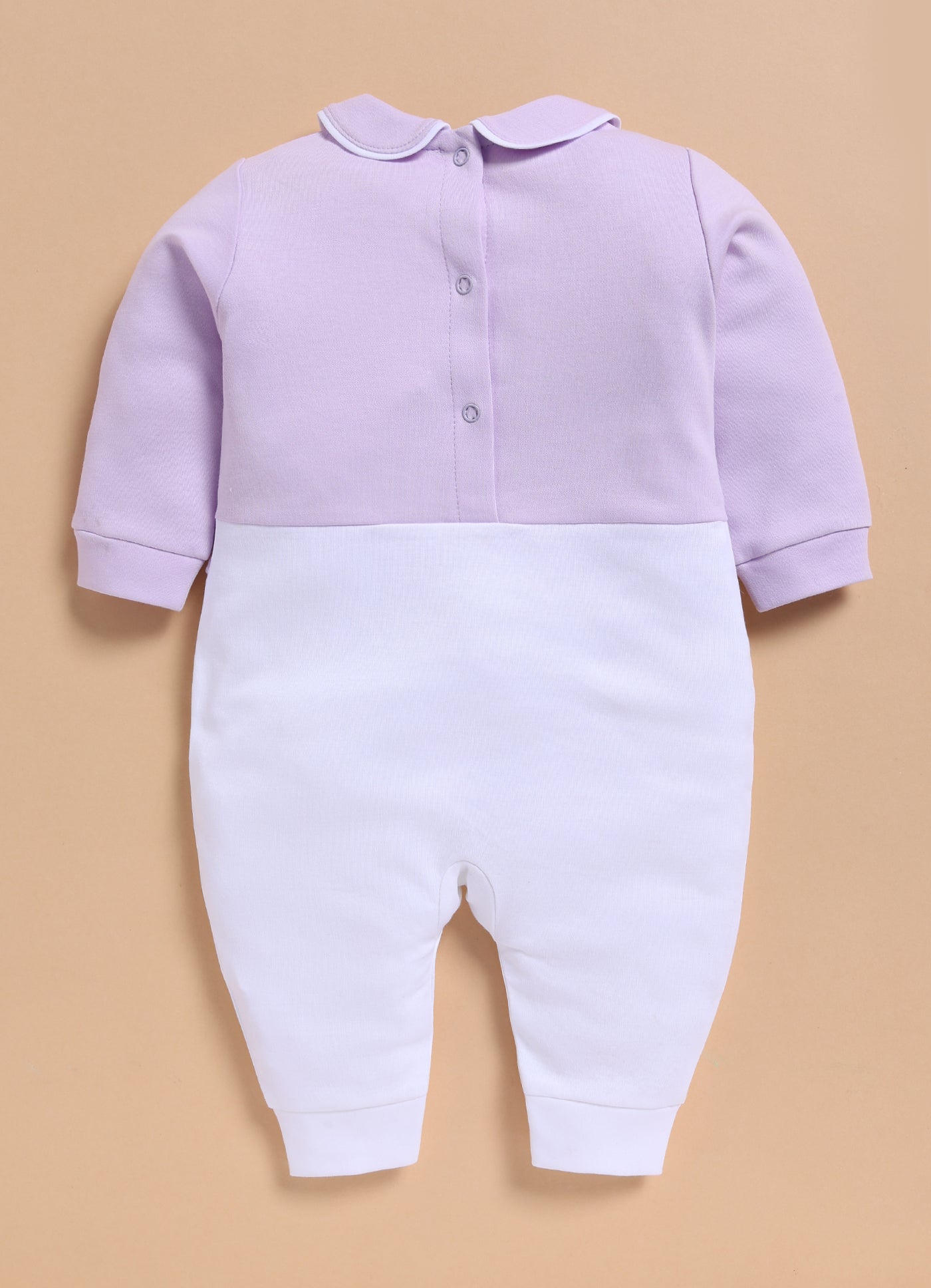 Full Sleeve Romper for Girls - Light Purple Lilac Embroidered Scallop