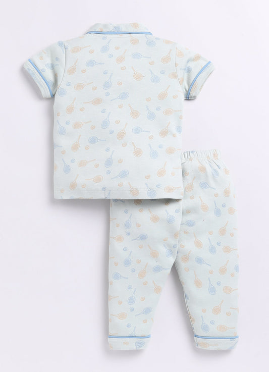 Playful Printed Half Sleeves Baby Boy Night Suit-OLIVE