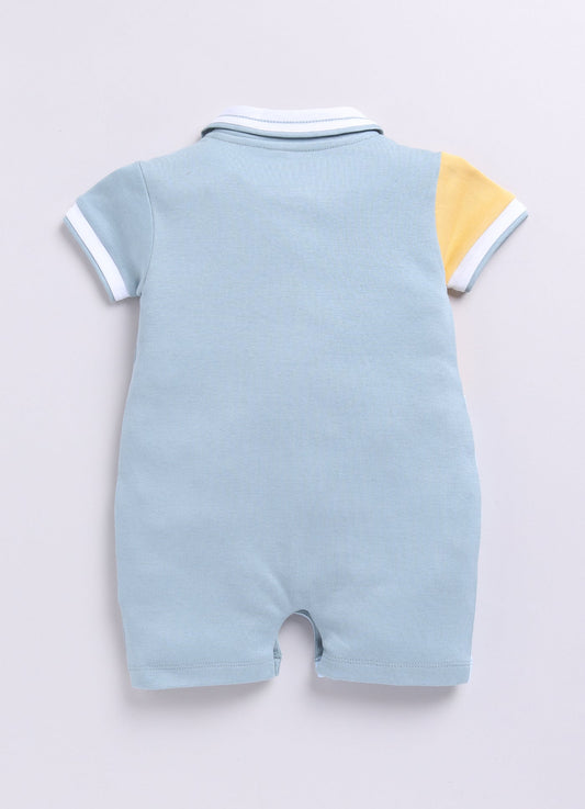Color Block Baby Boy Romper with Bear Embroidered-Yellow