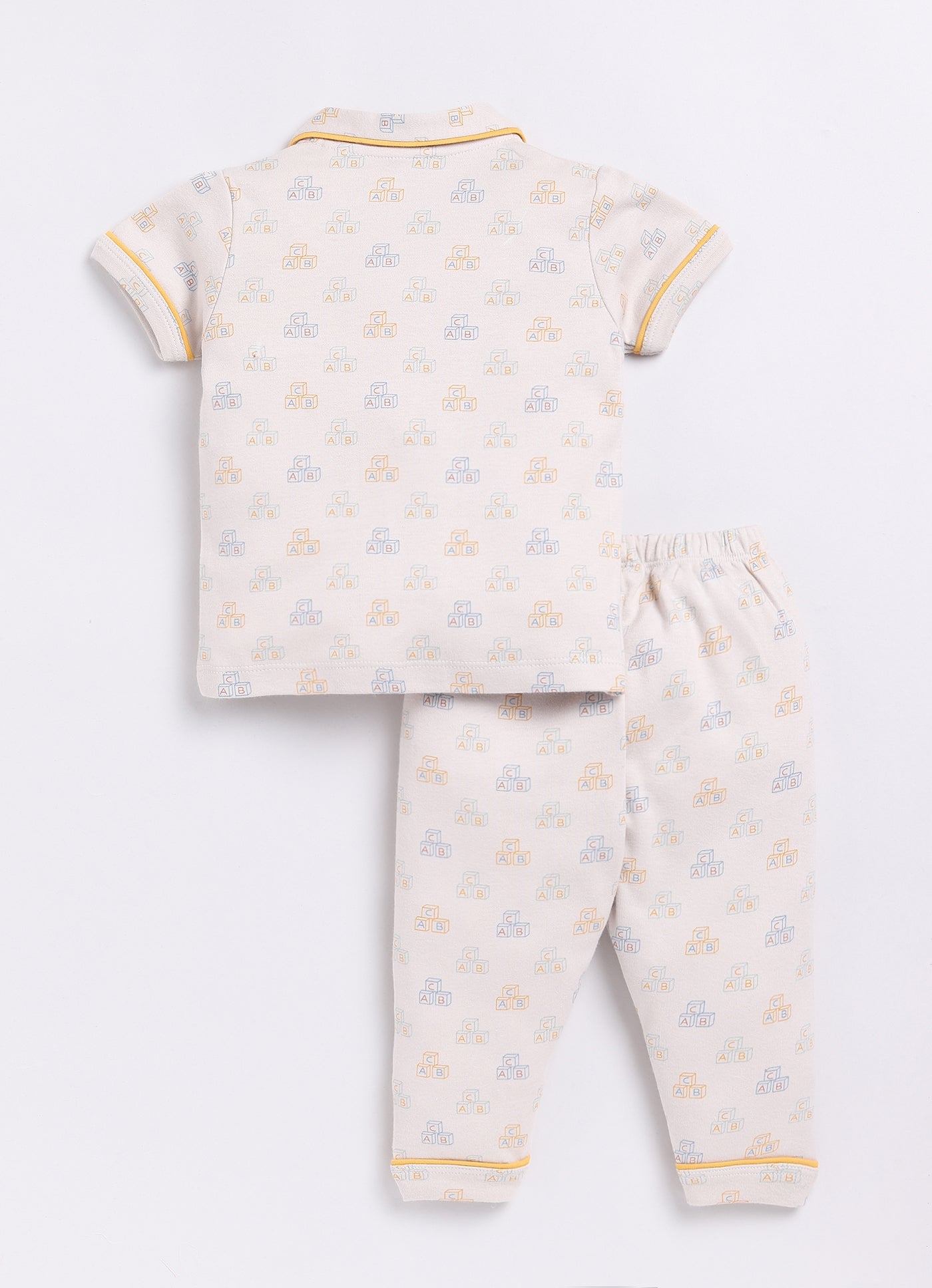 Playful ABC Printed Baby Boy Half Sleeves Night Suit-BEIGE