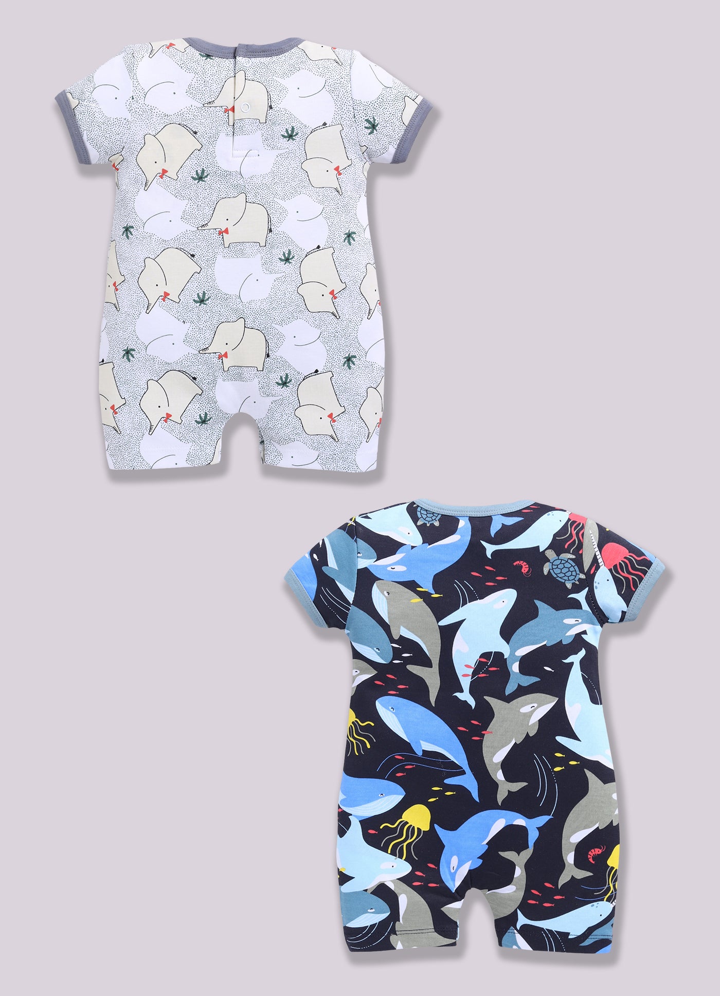 Half Sleeve Romper for Boys - Light Green & Navy