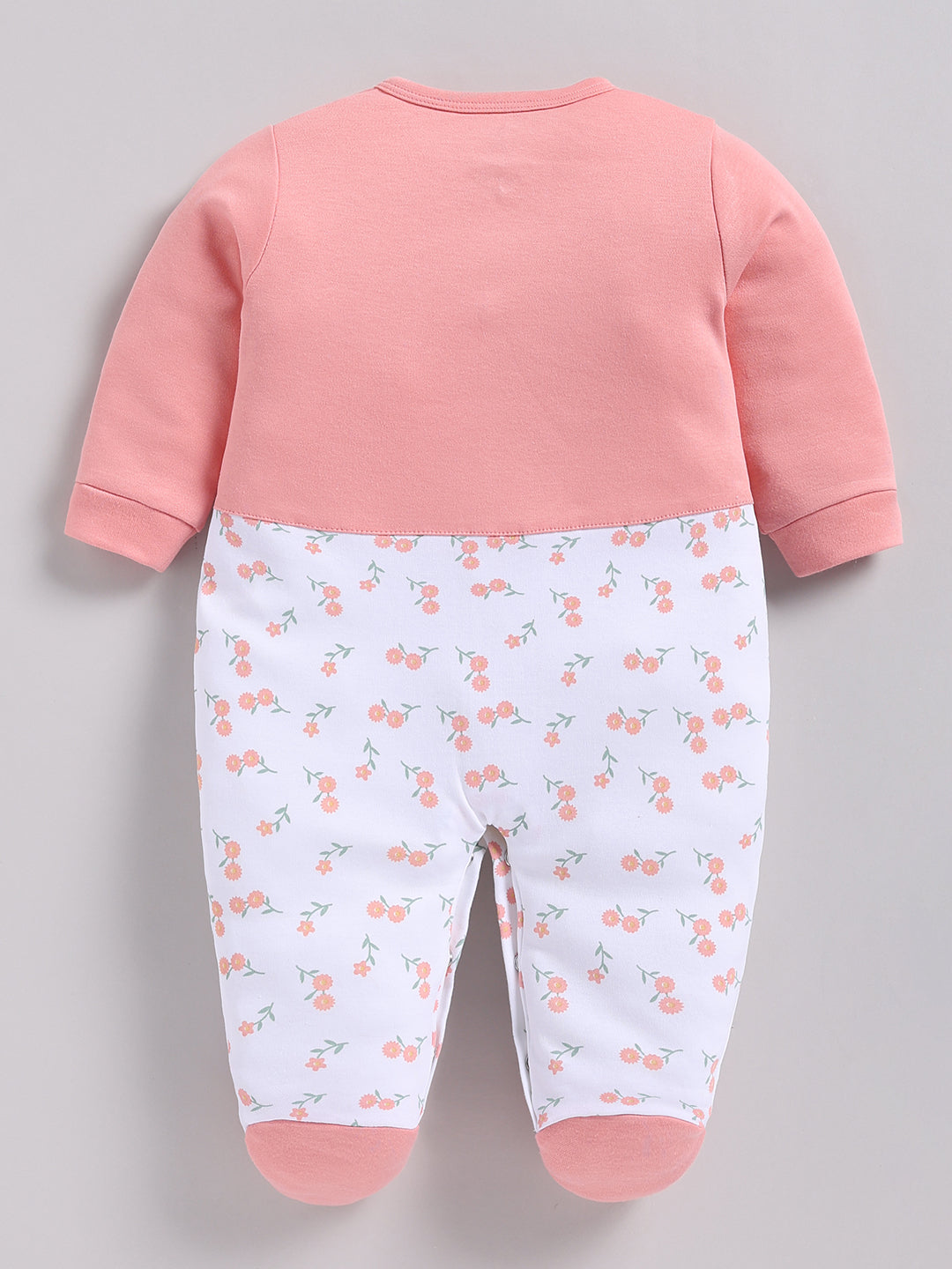 Full Sleeve Romper for Girls – Coral Pink Floral & Peach