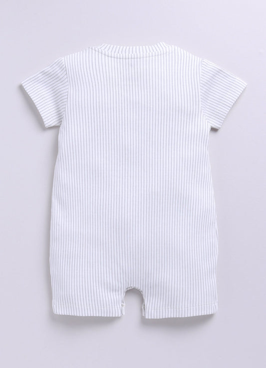 Little Story Bear Embroidered Half Sleeves Summer Romper-GRAY