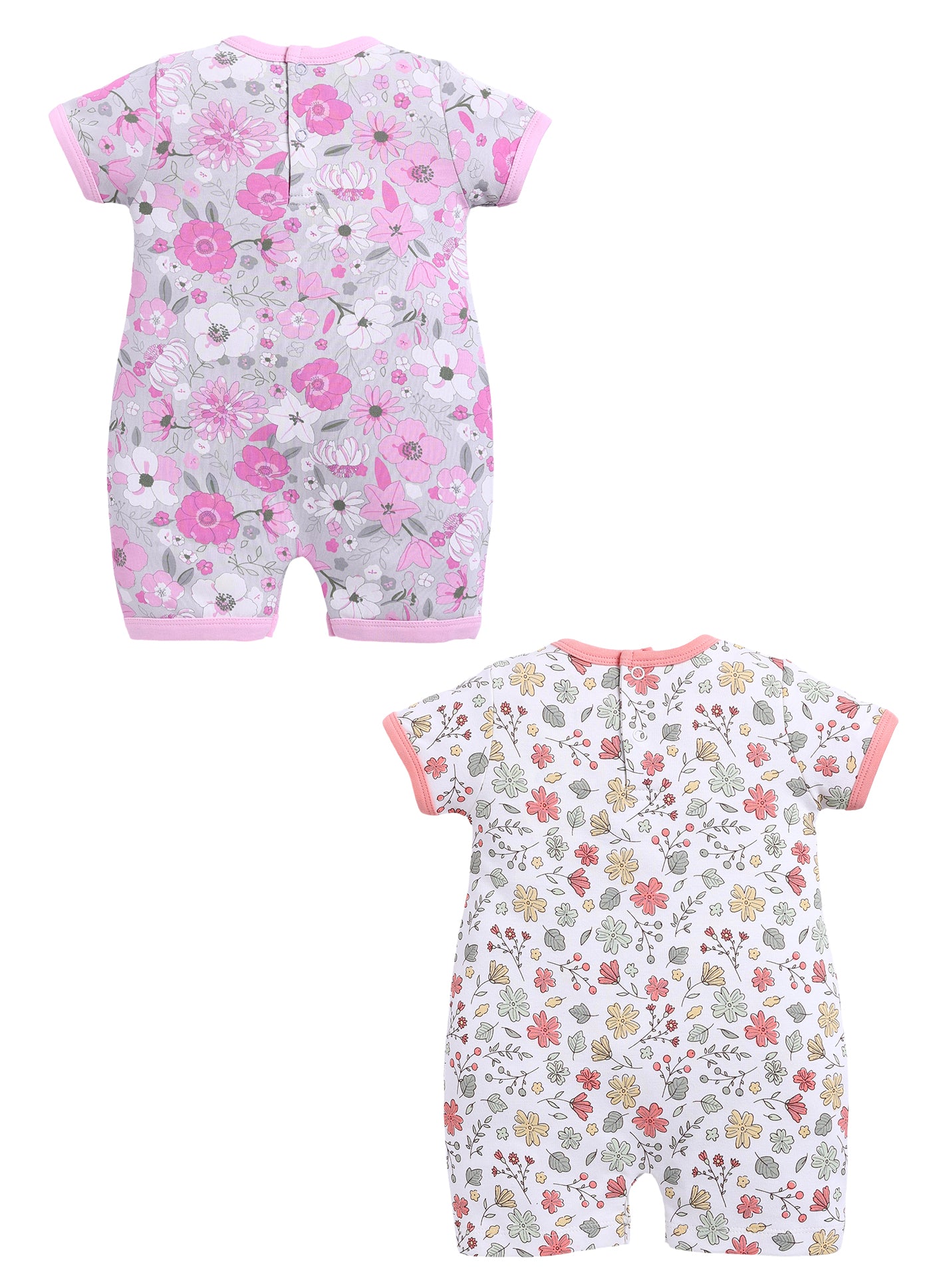 Half Sleeve Romper for Girls - Teal & Pink