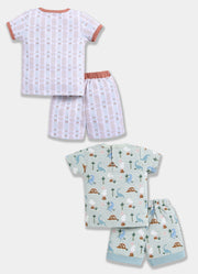 Half Sleeve Top & Bottom for Boys - Pista Green & Tan