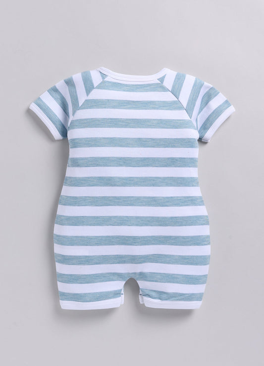 Baby Boy Ship embroidered half sleeves Romper-Blue