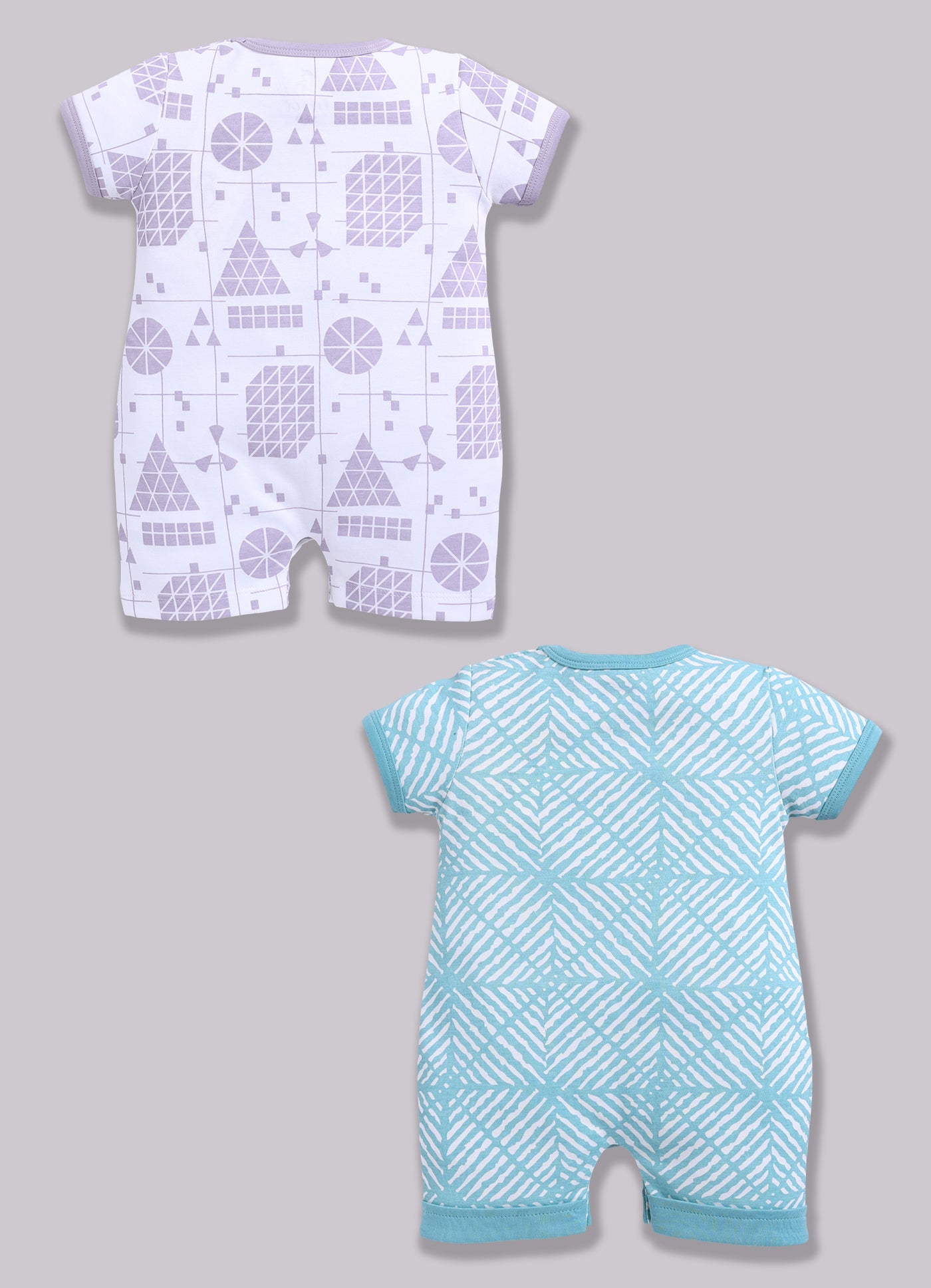 Half Sleeve Romper for Boys - Sea Green & Off-White