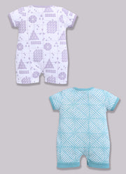 Half Sleeve Romper for Boys - Sea Green & Off-White