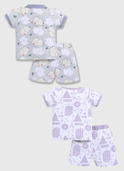 Half Sleeve Top & Bottom for Boys - Light Green & Off-White