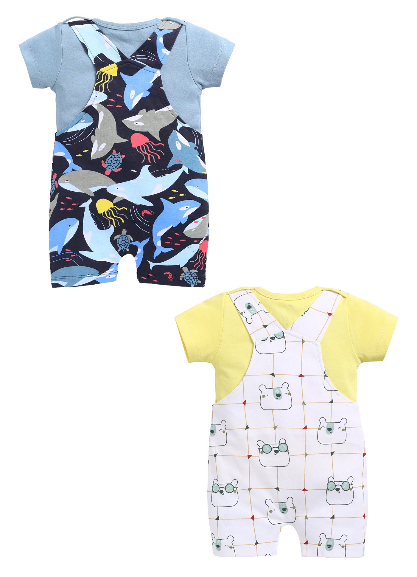 Half Sleeve Dungaree for Boys - Green & Navy
