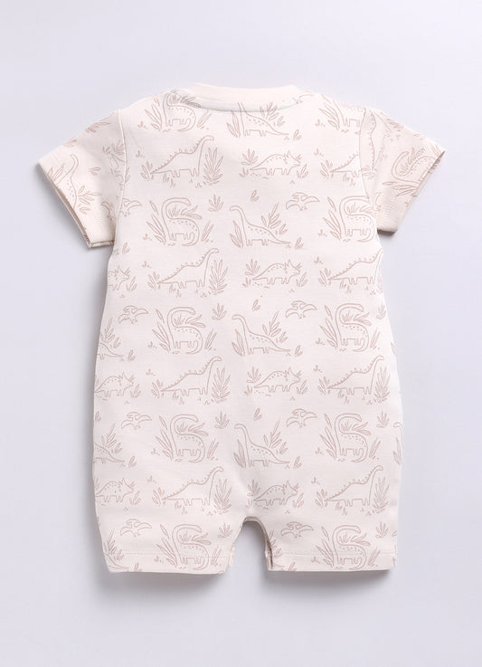 Short Sleeve Dinosaur Printed Baby Boy Romper-Yellow