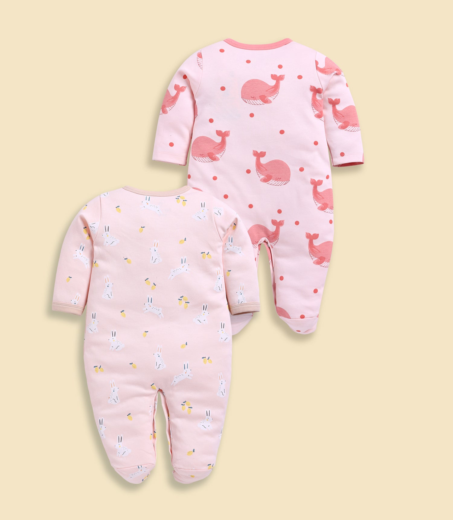 Full Sleeve Romper for Girls - Salmon & Rose