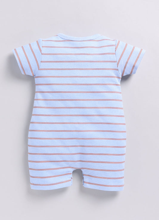 Multicolor Striped Baby Boy Summer Half Sleeves Romper-Sky Blue