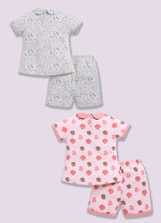 Half-Sleeve Top & Bottom For Girls - Mint & Coral