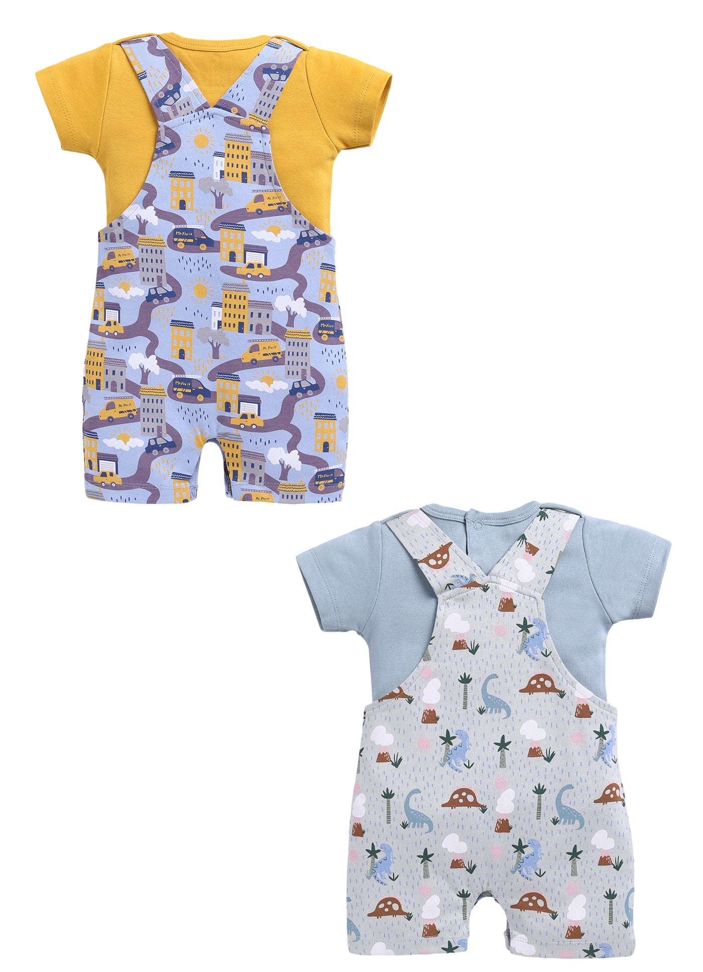 Half Sleeve Dungaree for Boys - Pista Green & Yellow