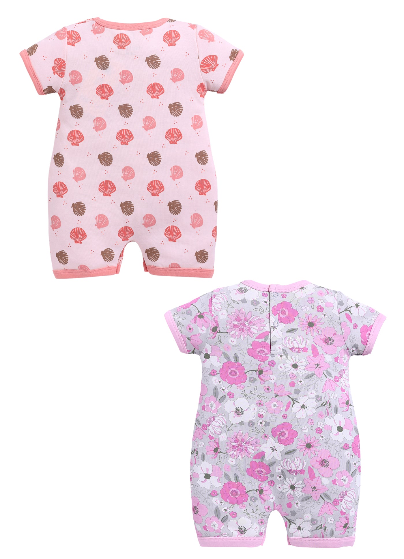Half Sleeve Romper for Girls - Pink & Coral
