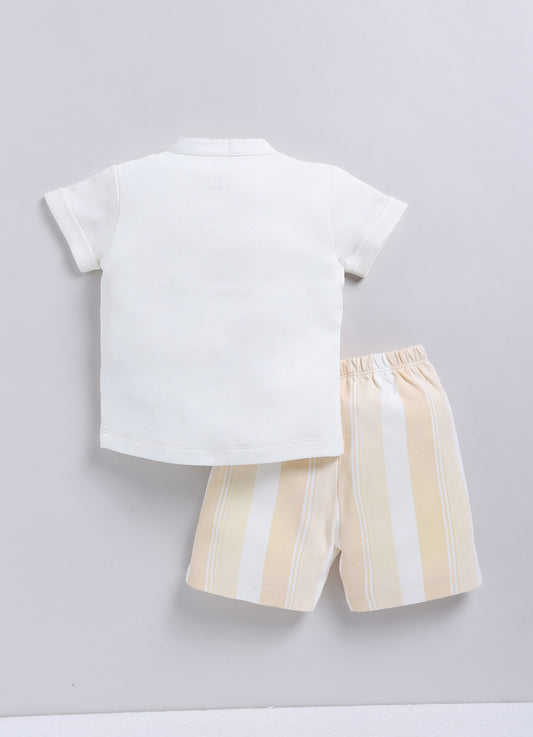Baby Boy Designer Half T Shirt & Short Set-Beige