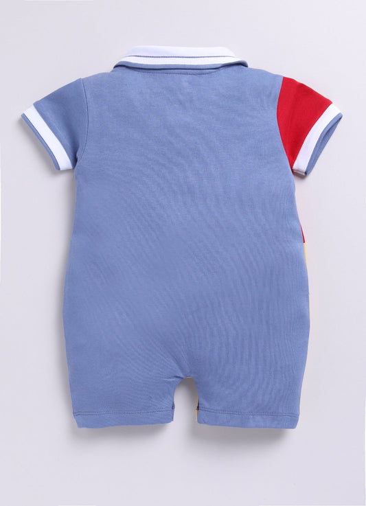 Color Block Baby Boy Romper with Bear Embroidered-Red