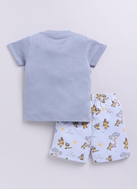 Baby Boy Have Fun printed Half T-Shirt and Shorts Set-Blue