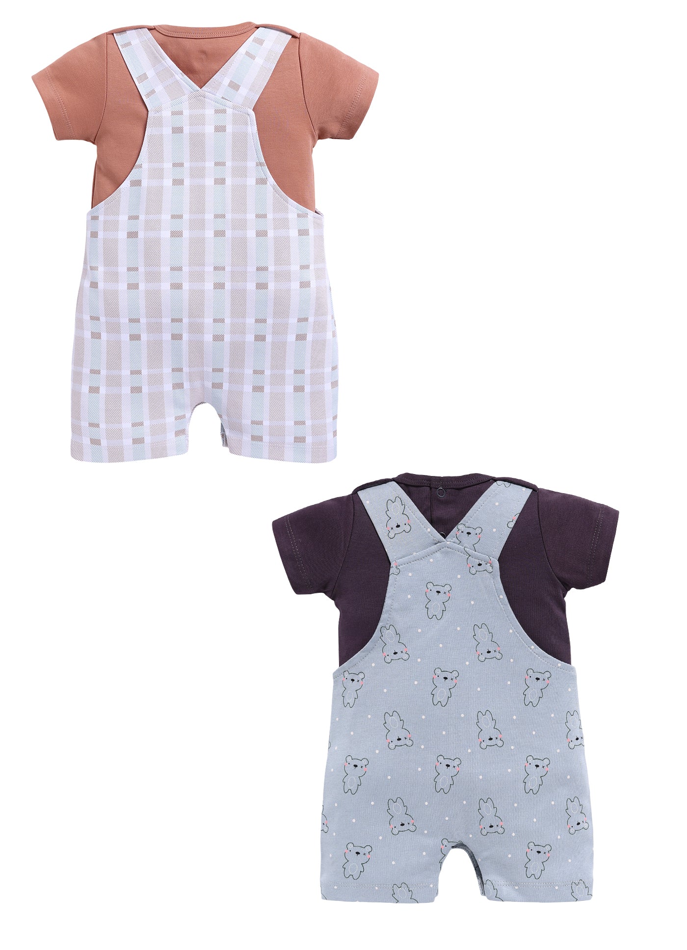 Half Sleeve Dungaree for Boys - Slate Grey & Tan
