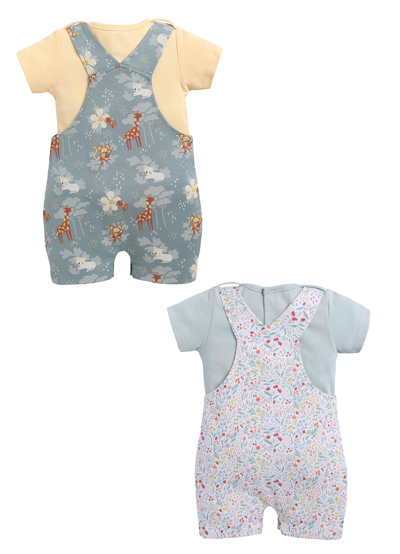 Half Sleeve Dungaree for Girls - Mint & Olive