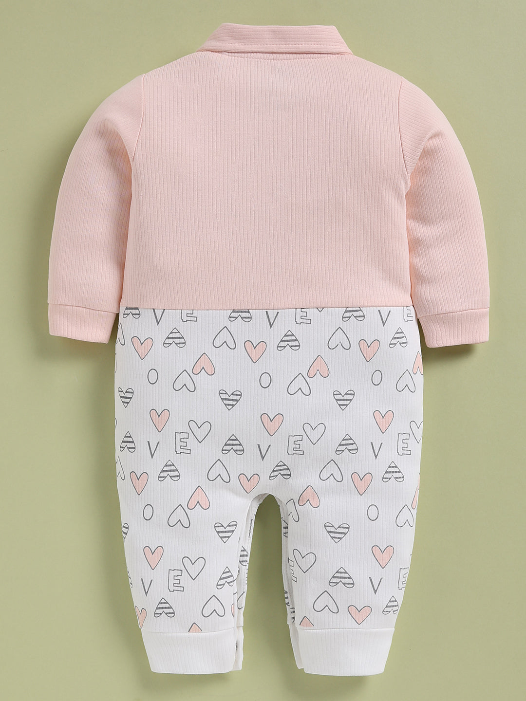Full Sleeve Romper for Girls – Pink Collared Ribbed