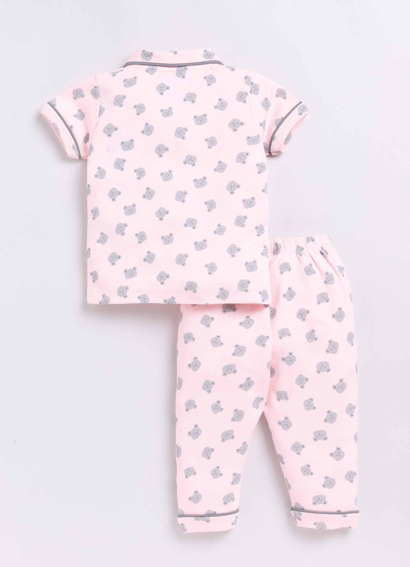 Bear Printed Baby Girl Half Sleeves Night Suit-PINK