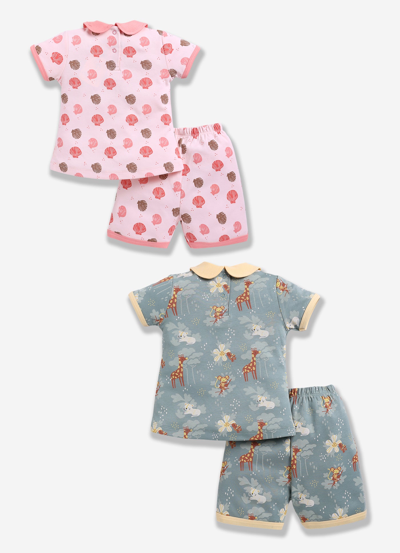 Half-Sleeve Top & Bottom For Girls - Coral & Olive