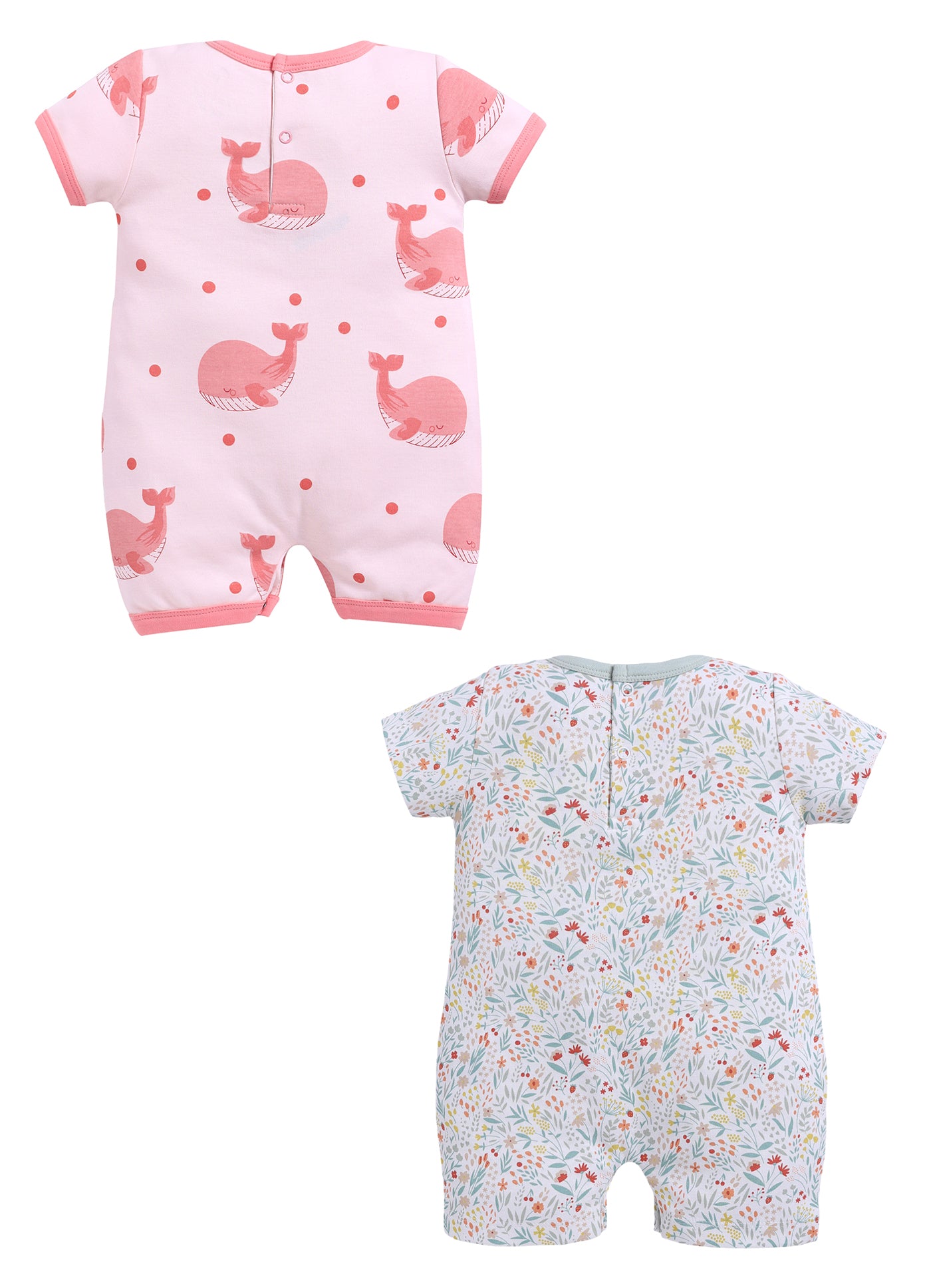 Half Sleeve Romper for Girls - Mint & Salmon