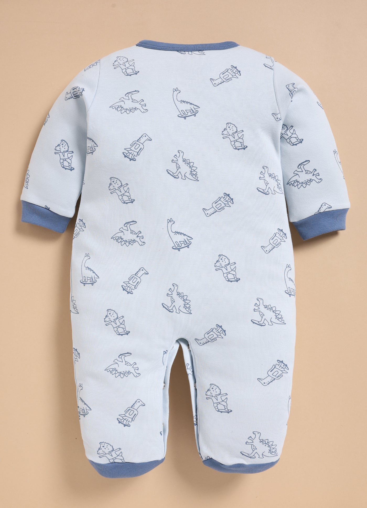 Full Sleeve Romper for Boys - Cyan Little Dinos