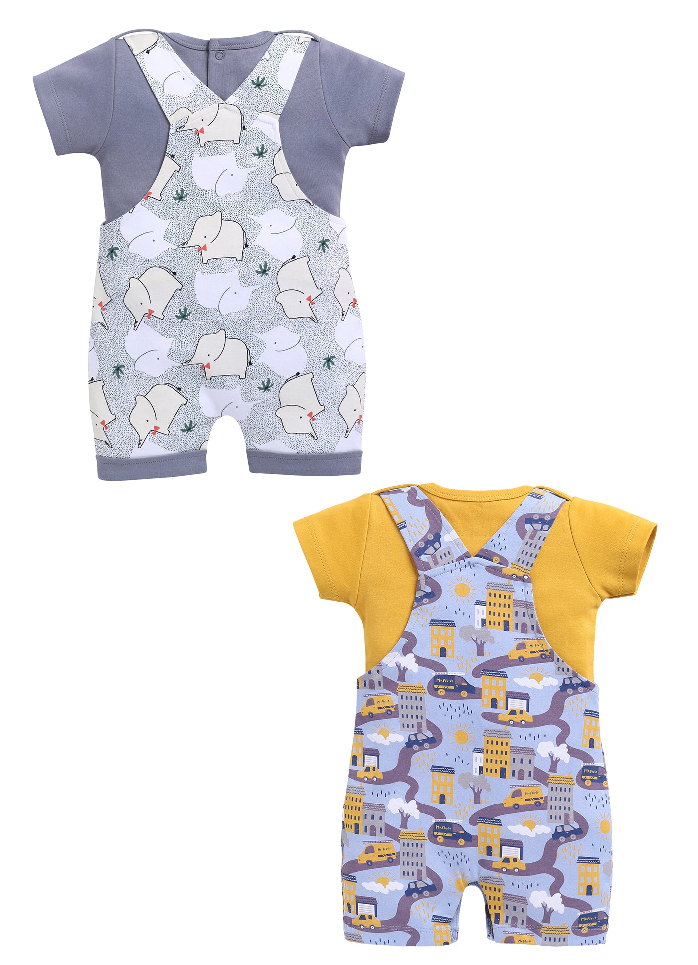 Half Sleeve Dungaree for Boys - Light Green & Yellow