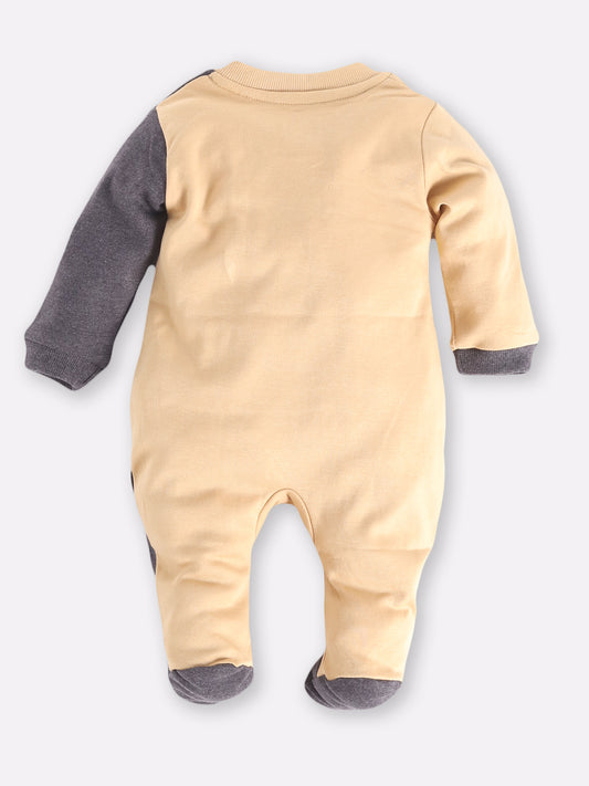 Designer Printed Full Sleeves Romper For Baby Boys BEIGE & OLIVE