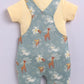 Baby Girls Jungle Safari Dungaree Set – Teal Animal Print with Yellow Tee