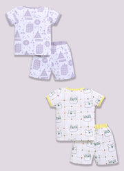 Half Sleeve Top & Bottom for Boys - Off-White & Green
