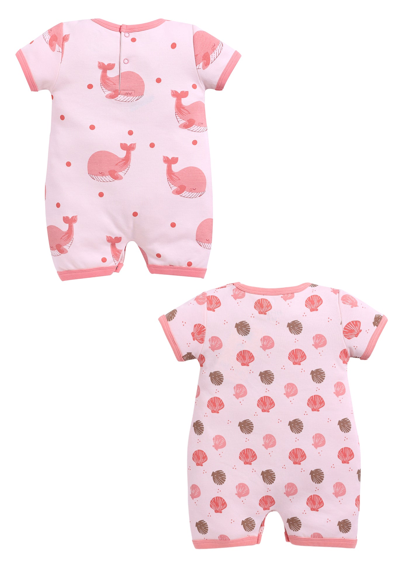 Half Sleeve Romper for Girls - Salmon & Coral