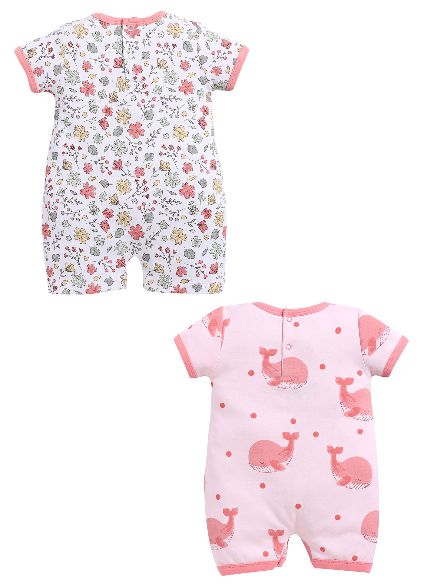 Half Sleeve Romper for Girls - Teal & Salmon